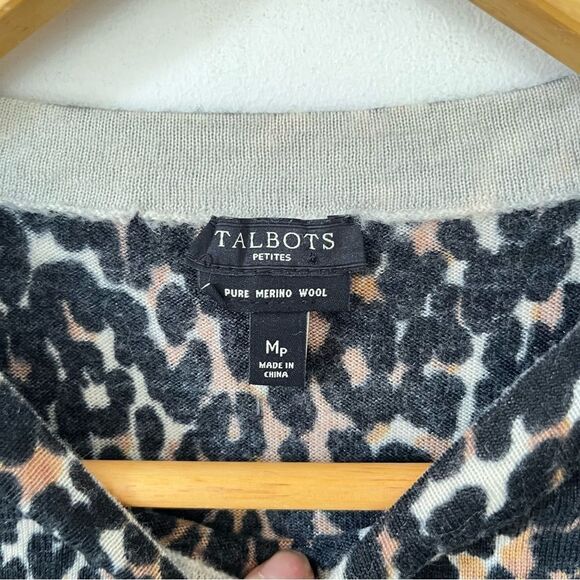 Talbots Petites Leopard Print Round Neck Pure Merino Wool Sweater - Picture 5 of 6